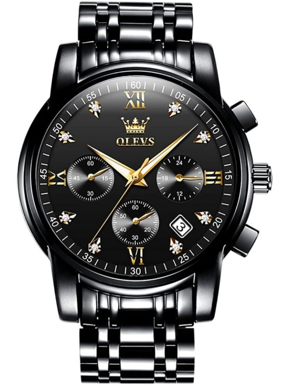 Men's Black Face/Black Strap Stainless Steel Chronograph Waterproof Wrist Watch
